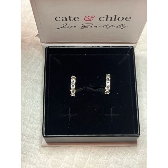 Cate & Chloe Bethany 18k White Gold Plated Hoop Crystal Earrings NEW - Picture 5 of 7